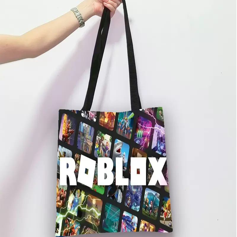 新款roblox便携式购物卡通双面印花礼品袋手提式大容量涤纶布袋批