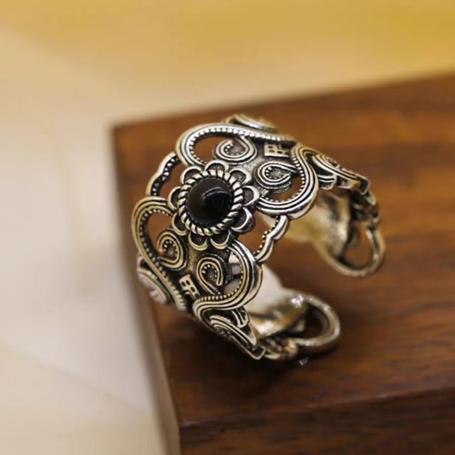 Vintage chinese totem ring voor dames brede designer ring_voghion.com