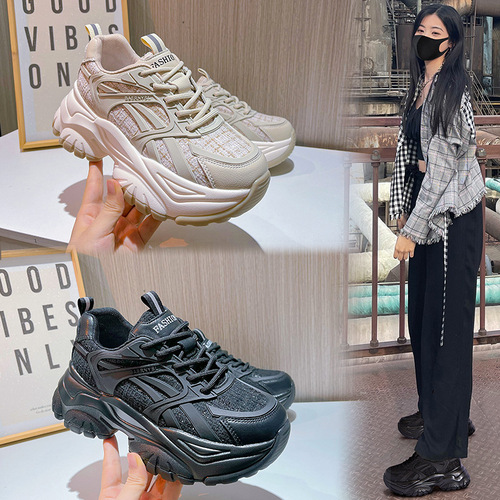 Absorbent sole daddy shoes spring and summer 2024 women's new thick-soled genuine leather casual women's shoes versatile running sneakers for women