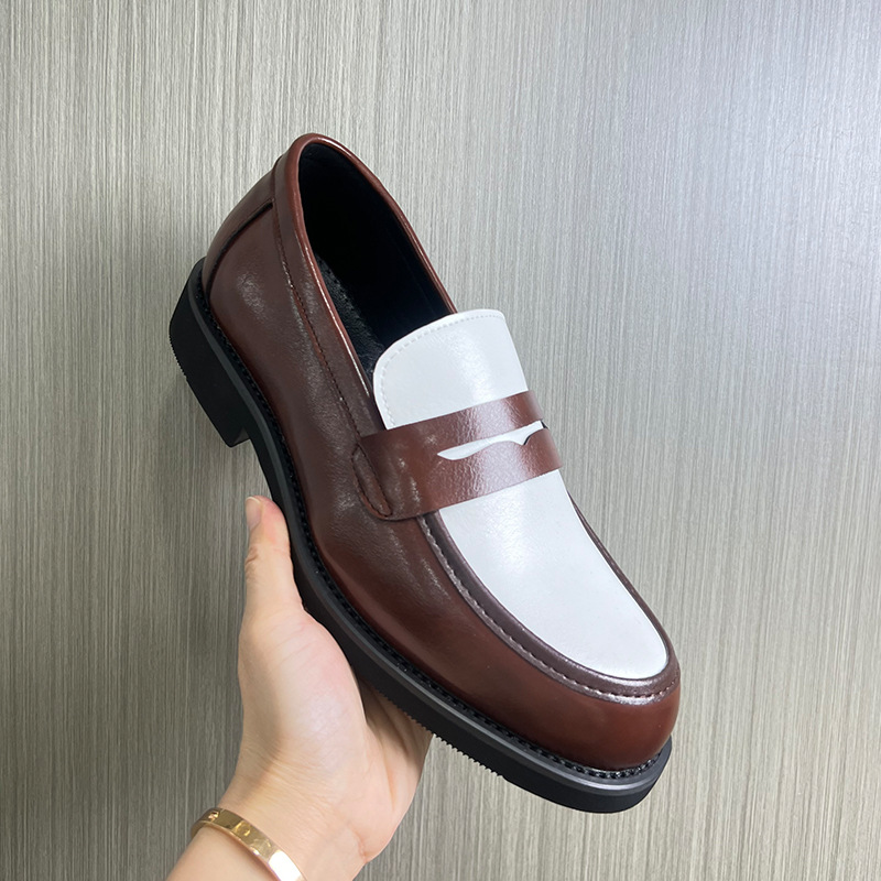 Herren Glattleder Slipper Modische Color-block Freizeitschuhe_voghion.com