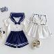 Children's Navy Style T-shirt 2025 New Summer Girls Korean Ribbon dress Boys Fashion Casual Shorts