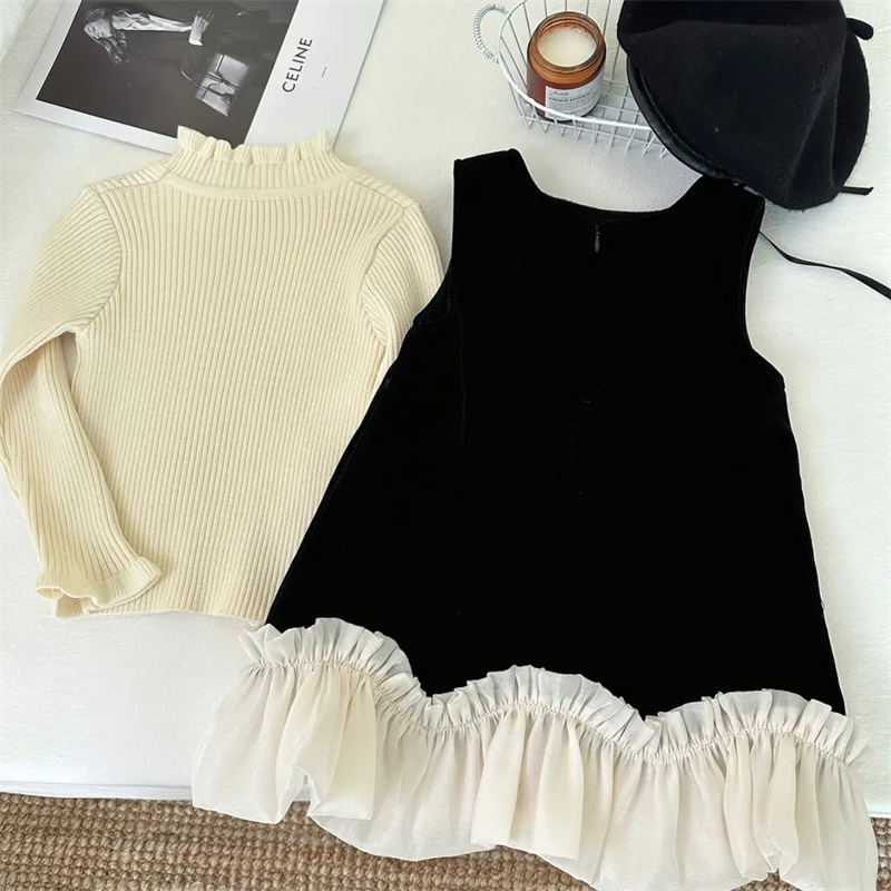 Xianning Seven Ropa para niños Niñas Velvet 2025 Vestido de otoño e invierno Estilo de primavera y otoño Falda de bebé para niños más falda de chaleco de terciopelo