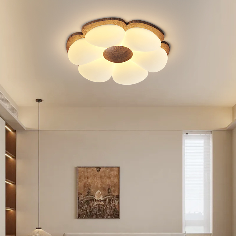 Lámpara de techo de flores creativas de estilo antiguo, lámpara de habitación de dormitorio, habitación de niños retro francés, lámpara LED cálida de espectro completo