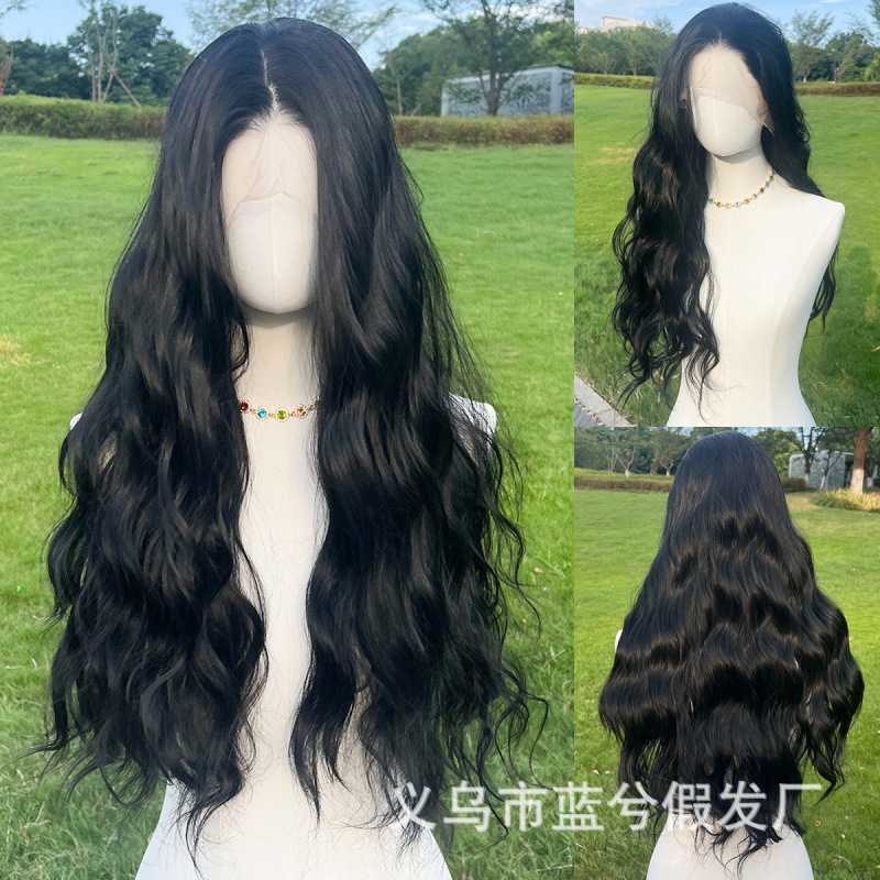 Cross-Border New Product Black 13*4 Front Lace Wavy Curly Half Hand Hook Headgear Export Wig Cross-Border New Product Black 13*4 Front Lace Wavy Curly Half Hand Hook Headgear Export Wig