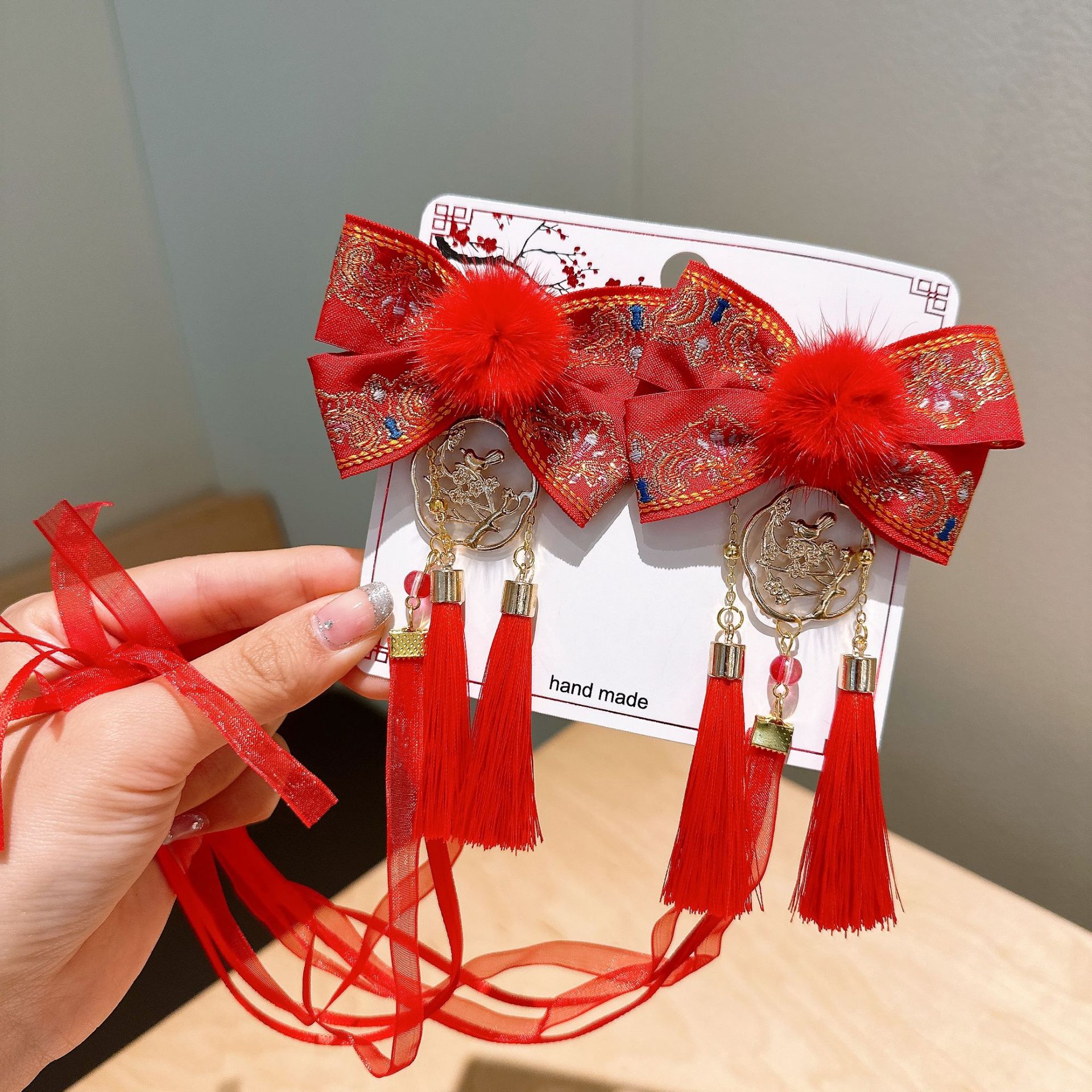 Año Nuevo horquilla accesorios para el cabello de los niños Hanfu estilo antiguo borla arco horquilla niña bebé peluca trenza cabeza Accesorios