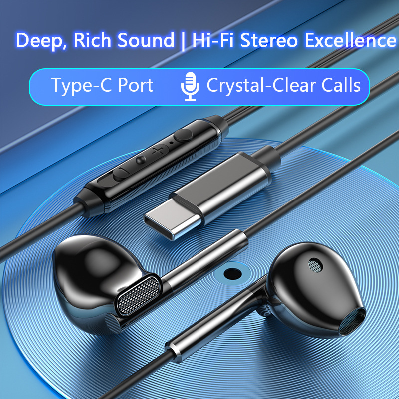 auriculares con cable medio en el oído, bajo pesado con control de cable de micrófono, juego K-Song auriculares tipo-c para Apple