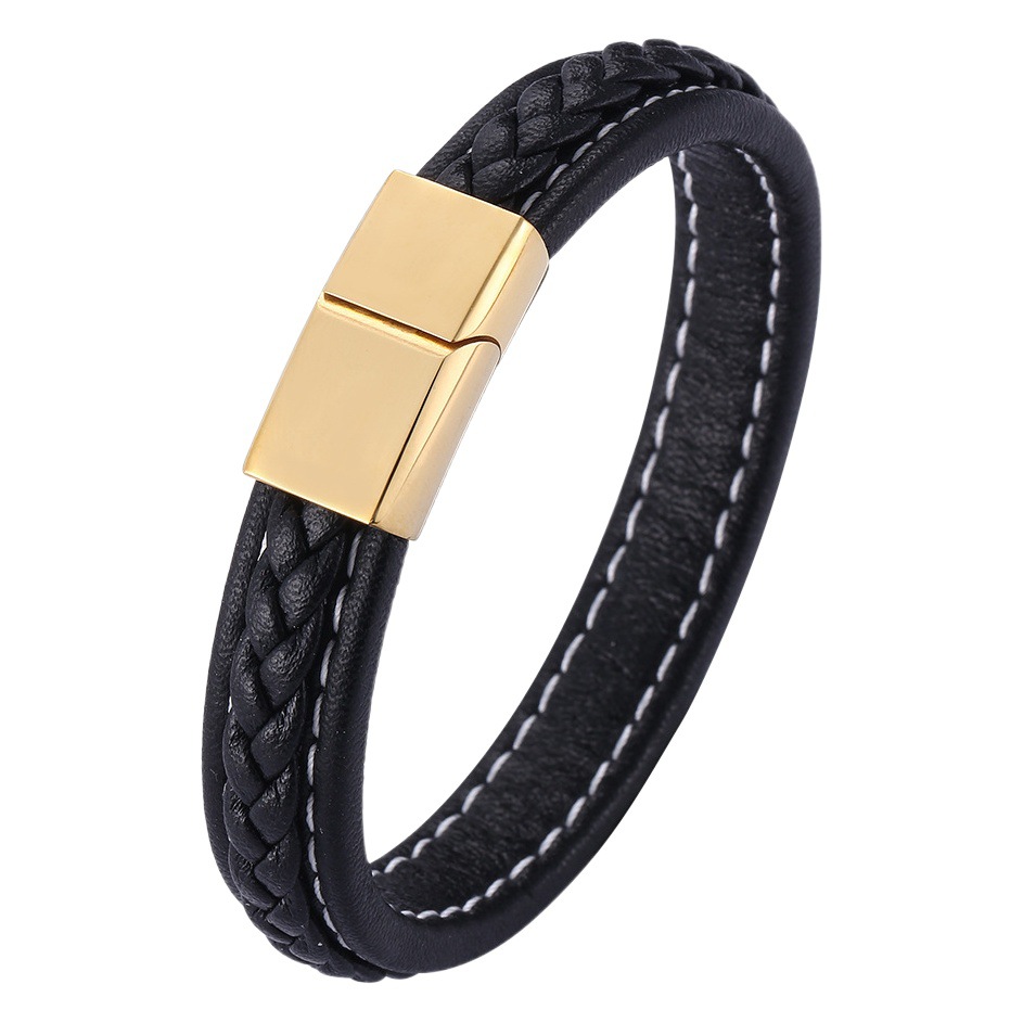 Joyería de estilo coreano de acero inoxidable hebilla magnética pulsera de cuero pulsera personalizada de los hombres cuero TikTok pulsera magnética letras