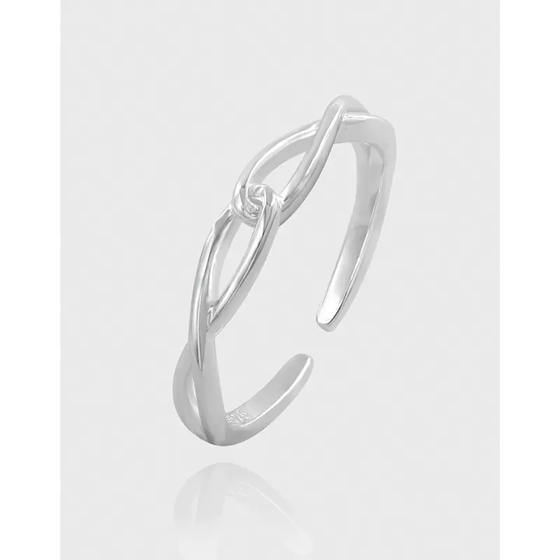 JZ444线条交叉扭纹S925纯银戒指韩版INS小众设计简约百搭银指环女