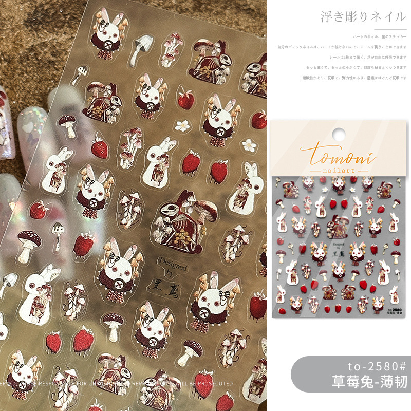 Papel adhesivo de uñas en línea popular conejo oscuro conejo violento estilo gótico chica caliente desgaste pegatina de uñas alivio tridimensional