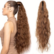 欧美假发半扎马尾水波纹合成辫子仿真假发玉米烫抽绳假发辫子马尾