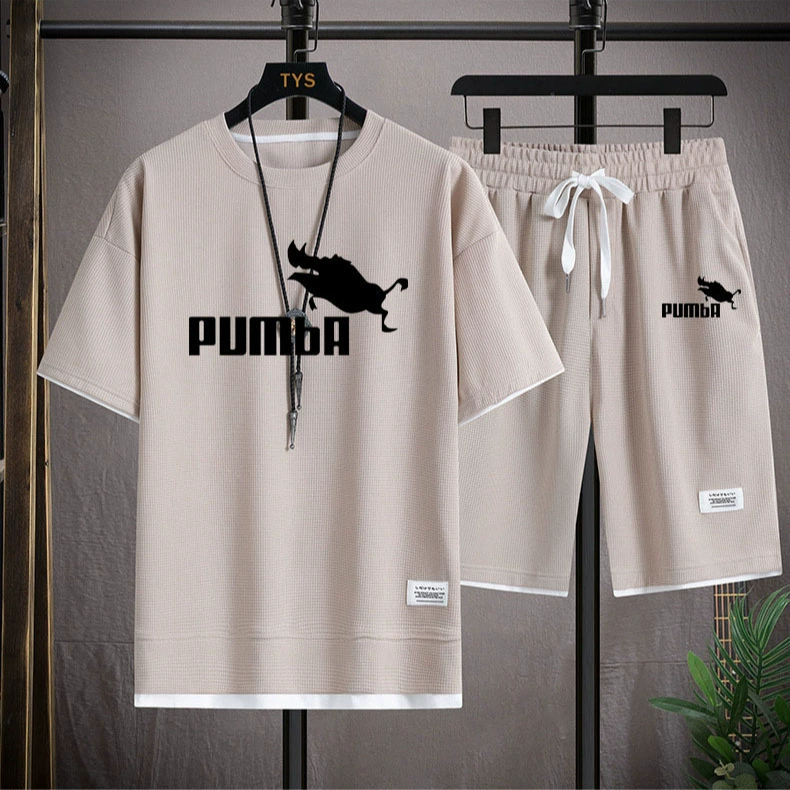 2024 летний повседневный костюм для мужчин в корейском стиле, спортивный молодежный студенческий модный брендовый принт, двухкомплектный набор