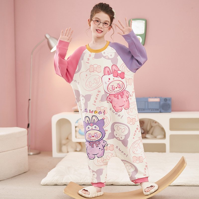 女の子の連体パジャマ子供の長袖は春と秋の赤ちゃんに風邪をひかれないようにされています。|undefined