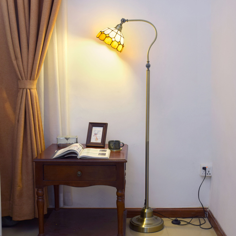 Tiffany Stained Glass Floor Lamp for Living Room and Bedroom, Nursing Bedside Lamp, Mediterranean Style, Simple European Warm Color