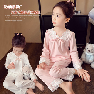 Girls' Home Clothes suit Spring Clothes 2024 New Western Style Children's Loose Girls Long Sleeve Pajamas Pajamas Two-Piece Set