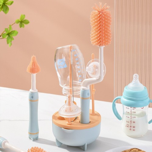 2024 cup brush combination rotating soft plastic cup brush baby pacifier brush + bottle brush + straw brush three-piece set
