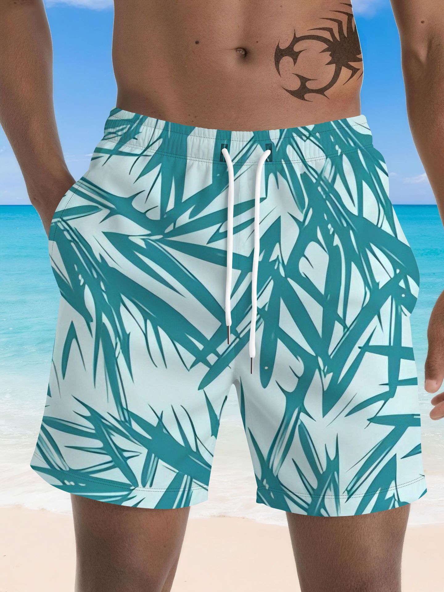 Men's 3D Digital Print Quick-Dry Shorts Tropical Palm Tree Design Summer Beach Swim Trunks_viptrois.com
