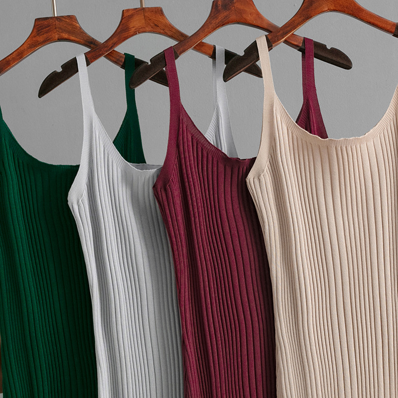 Sexy Slim Fit Slimming Waist Trimming Knitted Dress Summer Simple Solid Color Cami Dress 5 Sexy Slim Fit Slimming Waist Trimming Knitted Dress Summer Simple Solid Color Cami Dress