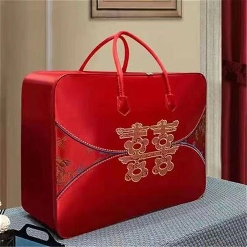 結婚式の持参金収納袋、結婚式の4点セット、赤いウェディングキルト、キルト包装袋、サテンオックスフォードハンドバッグ|undefined
