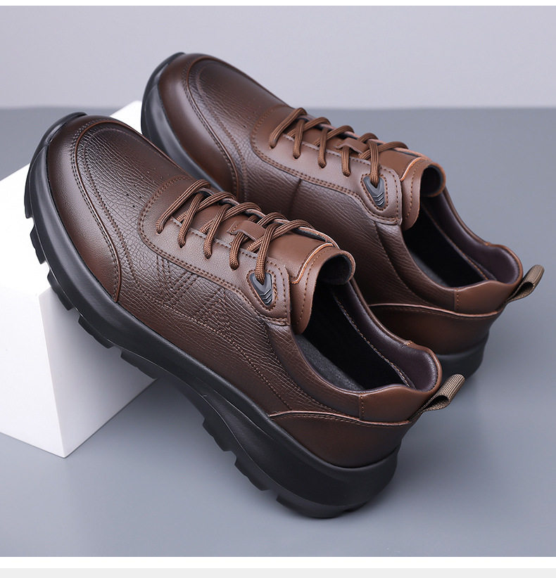 Giày thể thao nam tăng chiều cao, da phong cách casual, đế bằng gót thấp — H5539 màu nâu, H5539 đen, H5539-G tăng chiều cao màu nâu, H5539-G tăng chiều cao màu đen chi tiết 7