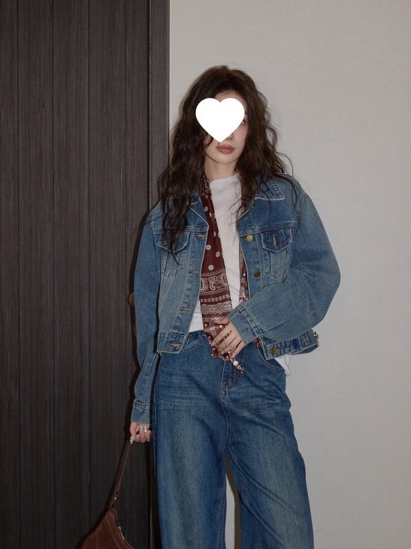 吵吵家复古蓝色翻领牛仔外套女2025秋高级宽松休闲长袖短款开衫|undefined