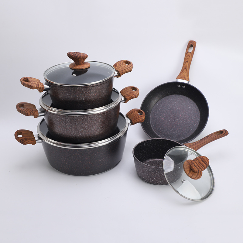 Sopa olla traje maifan olla de piedra de cinco piezas antiadherente wok sartén regalo olla combinación fábrica al por mayor