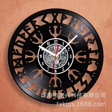 黑胶唱片挂钟北欧维京viking创意复古怀旧墙面家居装饰时钟跨境