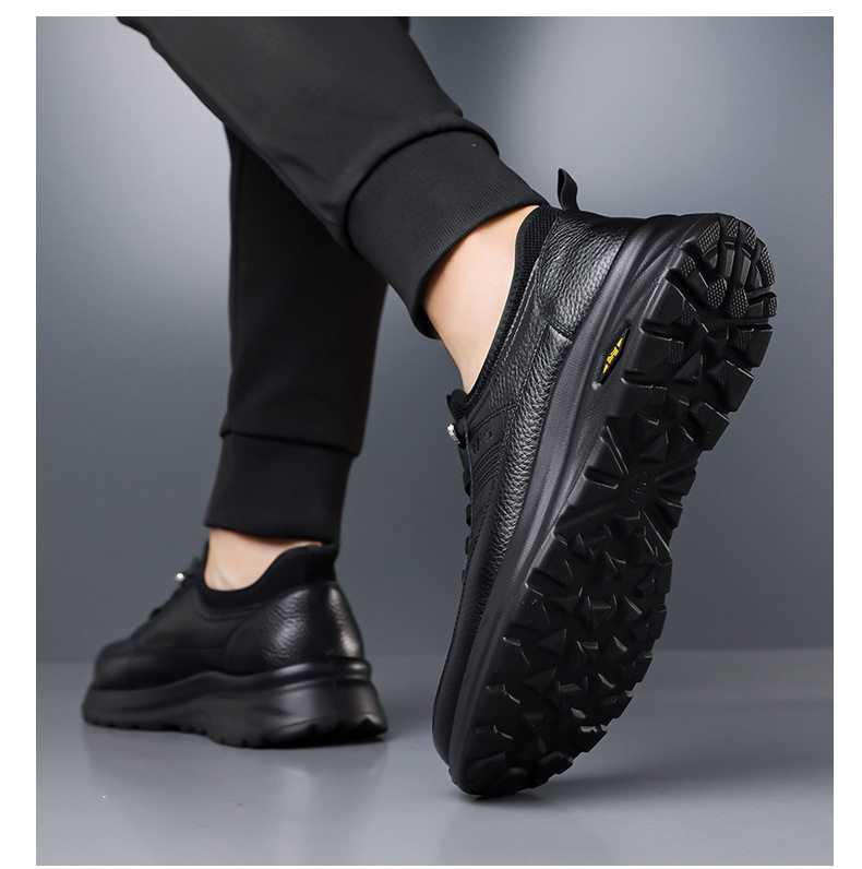 Giày lười nam da bò mũi tròn đế mềm chống trượt, giày da nam kiểu slip-on nhẹ thoáng khí — DT1805 Đen chi tiết 14
