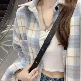 蓝色防晒格子衬衫大码女装春秋季港风慵懒风长袖上衣薄款外套批发