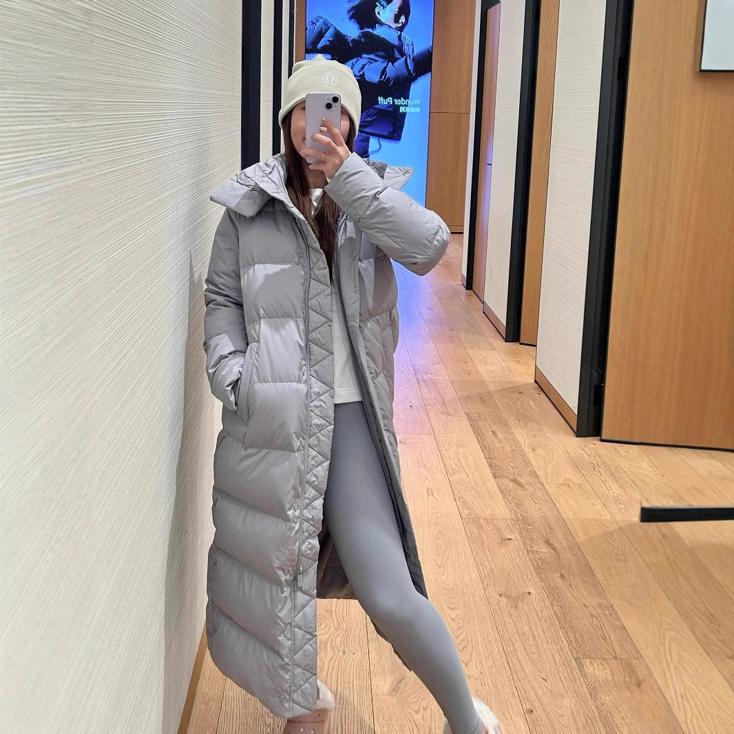 lulu同款2024长款羽绒服女士鹅绒Wunderpuff9格外套保暖轻量保暖
