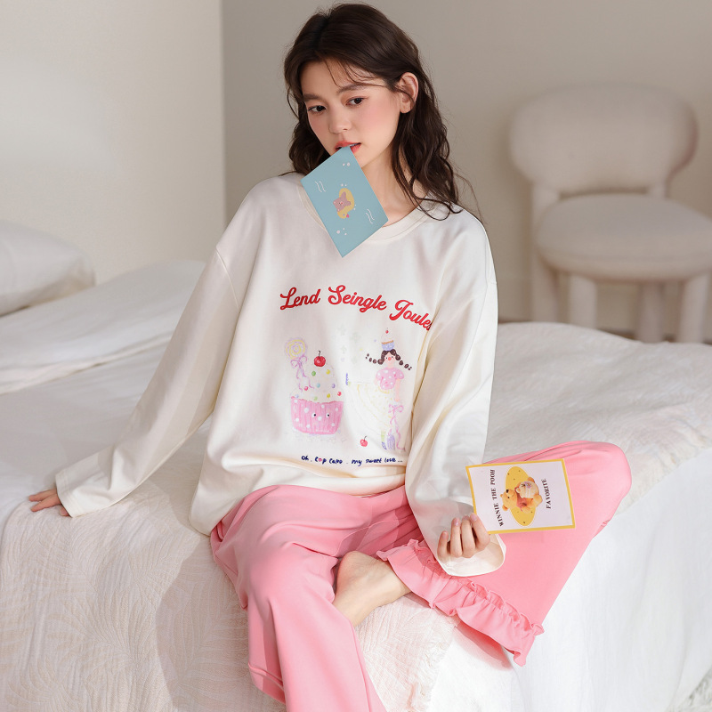 睡衣女春秋季纯棉长袖2025新款秋冬卡通笑脸可外穿少女家居服套装|undefined