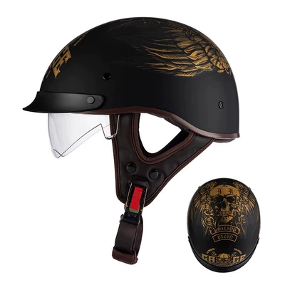 and women's same style, Motosiklet kaskı (dəbilqə) - rw-15-matte-black-gold-skull-black-mirror-m