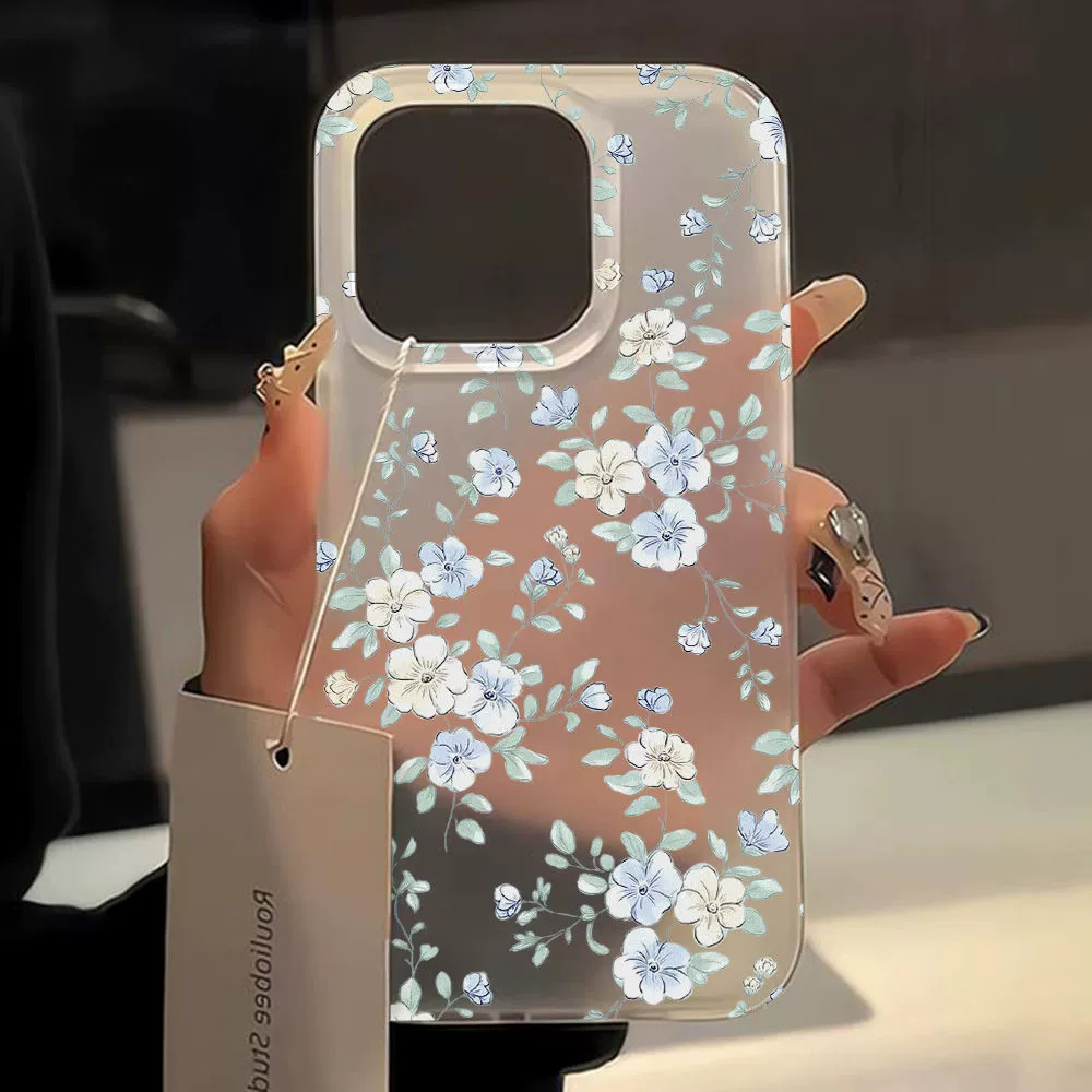 Яблоко, свежий синий совместимый iphone16, матовый чехол для телефона, цветочный, 16promax, 11