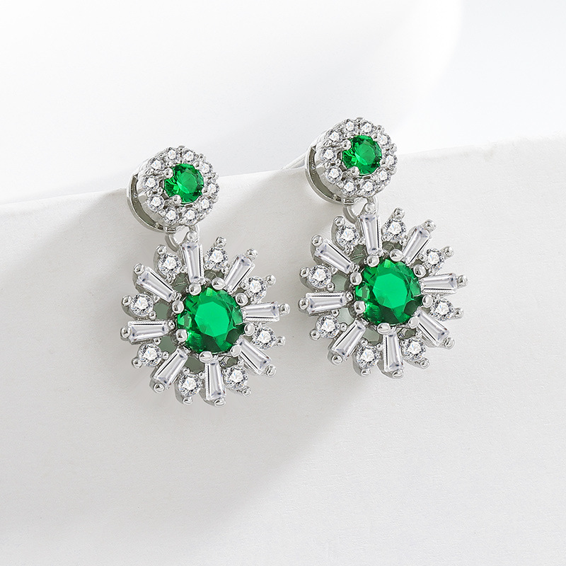 Conjunto de 3 piezas con piedras preciosas de colores de tendencia europea y americana - Accesorios de bisutería - Joyería de alta calidad - Collar, anillo y pendientes de botón verdes - Venta al por mayor para mujer