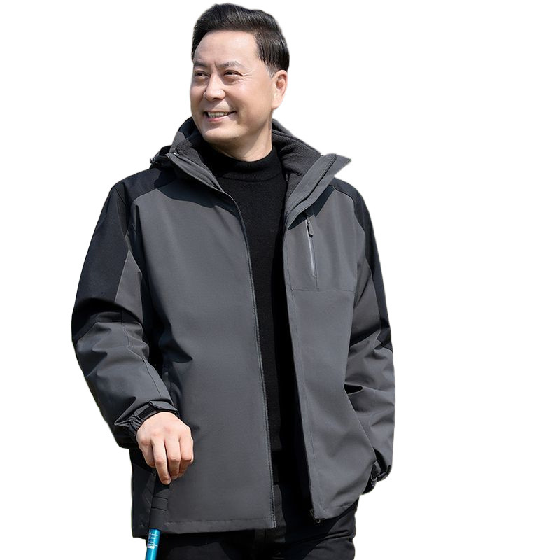 (2개) 중년 아빠 재킷 남자 기모 분리 가능한 3 대 1 할아버지 자켓 중년 및 노인을위한 봄과 가을 재킷