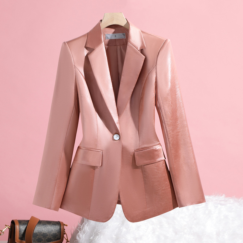 High-End Acetate Satin Suit Jacket for Women 2025 Autum New Style Simple and Capable Work Clothing Suit for Work Clothing