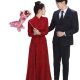 wine red Toast Dress Bride 2024 New Long-sleeved New Chinese Cheongsam Engagement Dress Two-piece Suit Back Door Dress