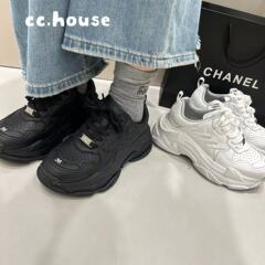 2025年秋季新款厚底增高时尚真皮老爹鞋女擦色做旧休闲运动跑步鞋