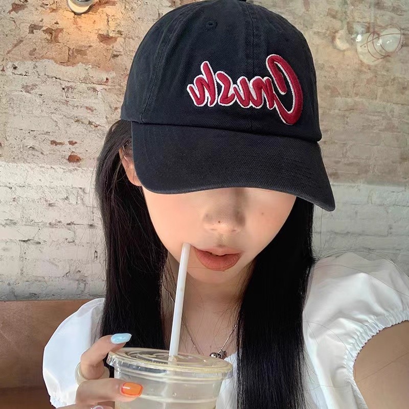 美式字母立体刺绣棒球帽子女复古水洗大头围显脸小休闲百搭鸭舌帽|undefined