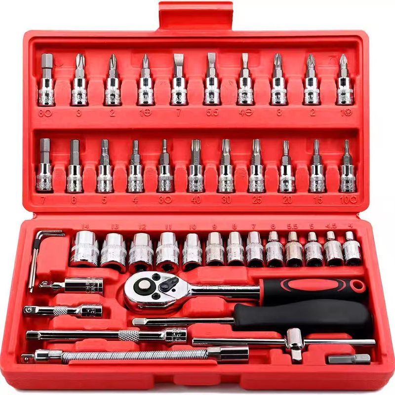 46件套组合工具套筒扳手汽车螺丝刀套装棘轮扳手多功能维修家庭装|undefined