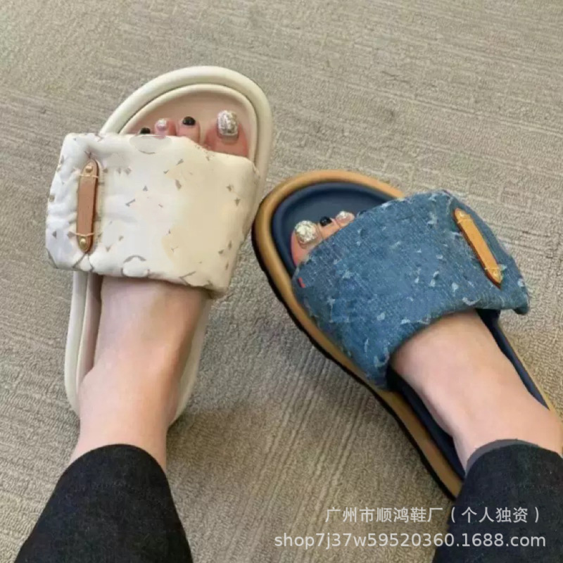 驴家魔术贴厚底拖鞋夏季新款百搭休闲老花情侣大码一字沙滩凉拖鞋|undefined