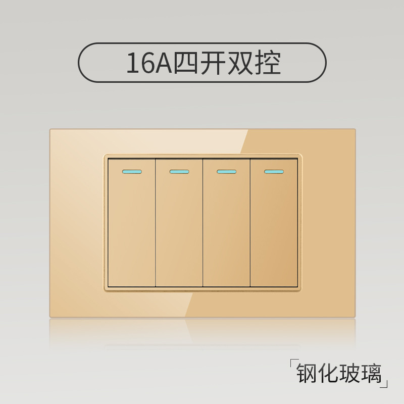 Taiwán estilo americano USB tipo-C interruptor de vidrio temperado dorado 118 tipo panel de toma de corriente de pared mexicana