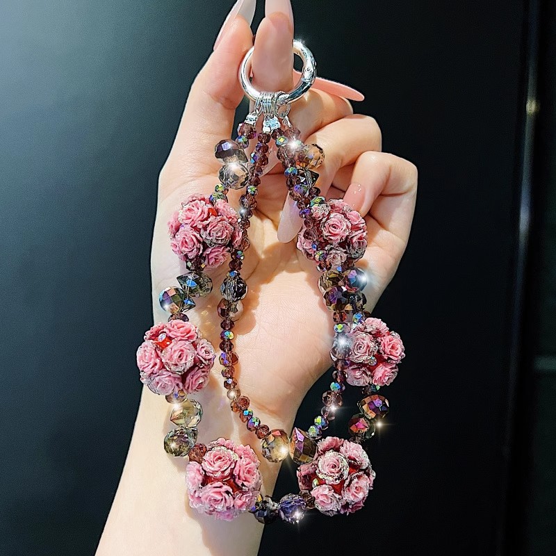 2025 Luxury High-End Mobile Phone Chain Light-Changing Rose Mobile Phone Hanging Chain Rope Wrist Short Rope Pendant Goddess
