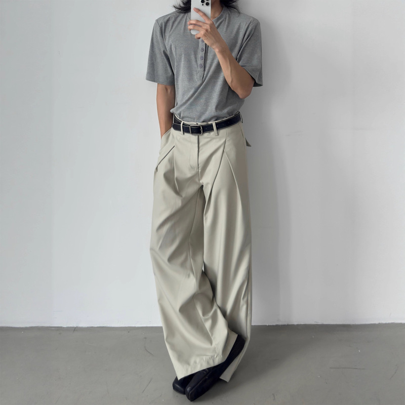 American Retro Three-Dimensional Pleated Wide-Leg Trousers Trendy Brand Long Pants Loose Design Silhouette Casual Straight-Leg Unisex