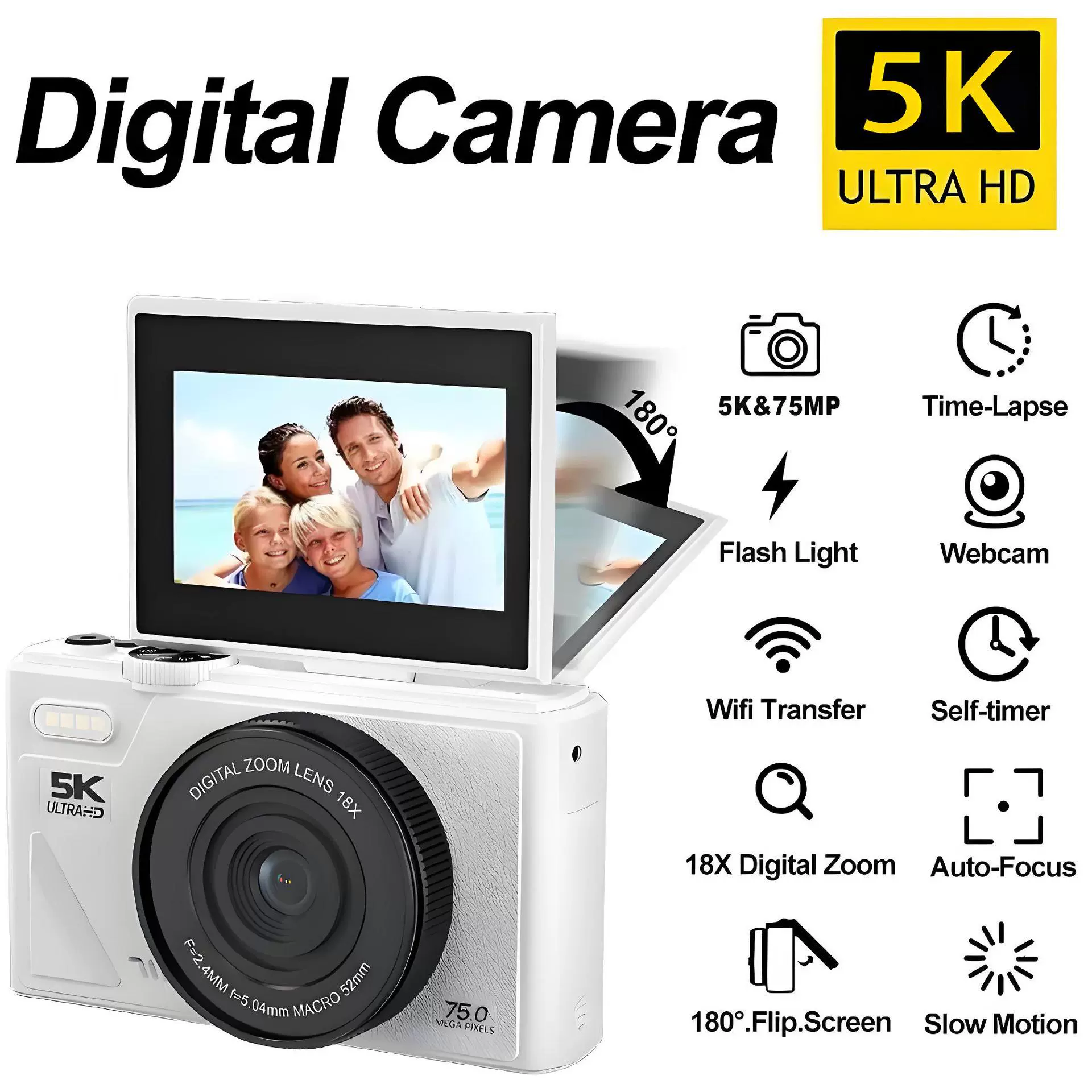 Камера-перевёртыш CCD W1, 4K/5K HD, фильтр «красота» и передача по Wi‑Fi