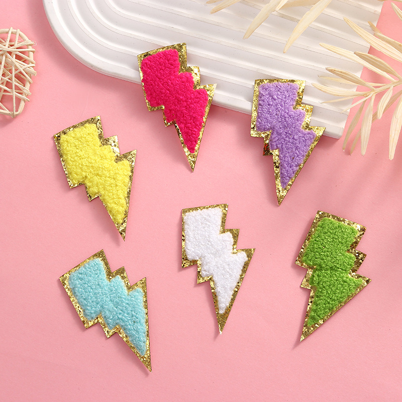 外贸直销创意闪电服装布贴批发卡通毛绒闪电标衣服配件辅料