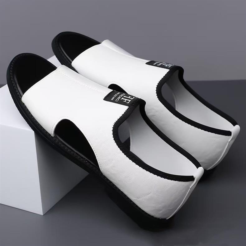Men’s Slip-On Genuine Leather Slide Sandals, Soft Flat Open Back Casual Summer Slippers_vogvips.com