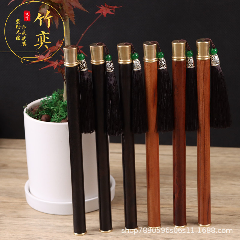 竹奕黑檀酸枝木铜帽铜底带流苏香筒香盒香插厂家直销批发