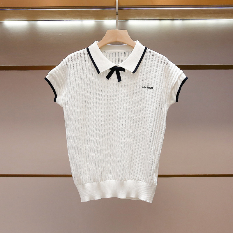 Shenzhen Nanyou High-End Women's Clothing Summer New Korean Style Fashionable Design Bow-Knot Short-Sleeved Knitted Top Shenzhen Nanyou High-End Women's Clothing Summer New Korean Style Fashionable Design Bow-Knot Short-Sleeved Knitted Top