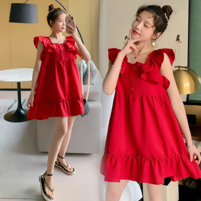 2021 Summer wear new pattern fashion Lotus leaf bow Over the United States Large 200 Easy Maternity Dress