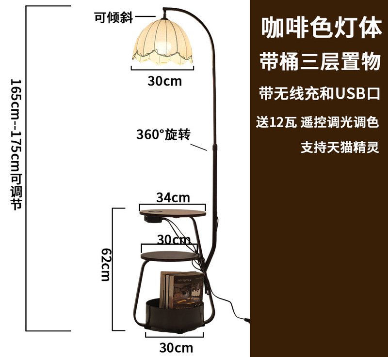 HOWNICE复古氛围落地灯客厅台灯沙发卧室床头多功能灯具三色变光|undefined